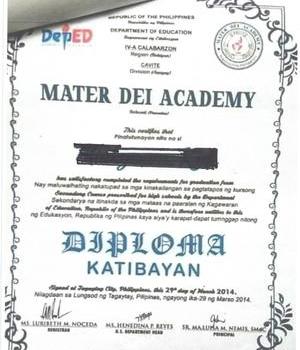 MATER DEI ACADEMY DIPLOMA