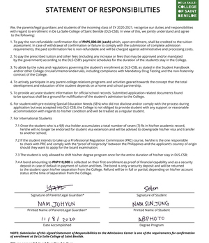 2020 DLSU  STATEMENT OF RESPON