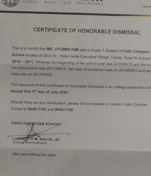 FAITH CHRISTIAN SCHOOL CERTIFI