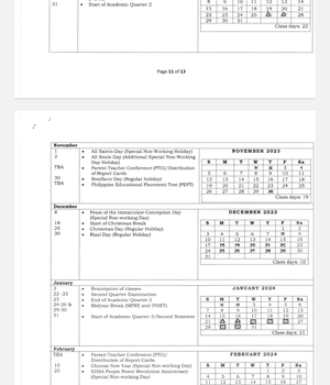필리핀교육부  초중고 연간 스케줄 23-24