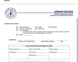 MIRIAM COLLEGE 서류발급신청서