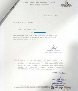 필리핀 UST 산토토마스 대학교 졸업장 공증서류 25년