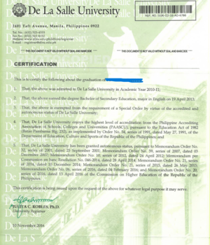 DE LA SALLE UNIVERSITY COG