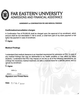 2020년 FEU 간호대입학허가서